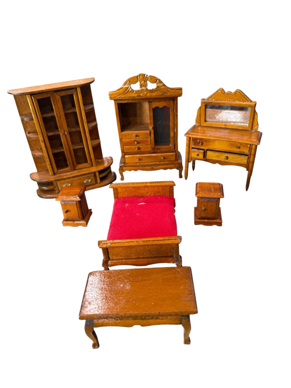 Doll House Furniture Lot of 7 pieces Wooden Brown